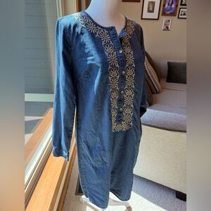 J. Jill Size Small Missy Embroidered Denim Tunic Dress.